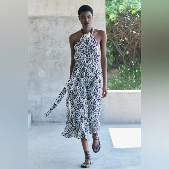 Zara | Dresses | Zara Printed Halter Dress Zw Collection